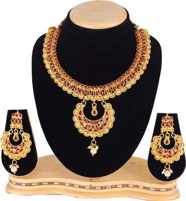 Swarajshop Copper Gold-plated Maroon Jewellery Set(Pack of 2)