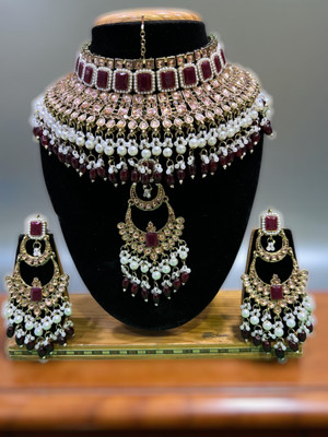 Tulsi Art Jewels Alloy Gold-plated Maroon, Gold Jewellery Set(Pack of 3)