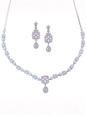 IKSAVA Brass Silver Pink, Silver Jewellery Set(Pack of 3)