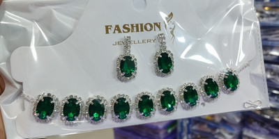 RAHUL TRADERS Alloy Silver Green Jewellery Set(Pack of 2)