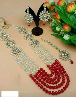 White pearl Alloy Gold-plated Red, White Jewellery Set(Pack of 1)