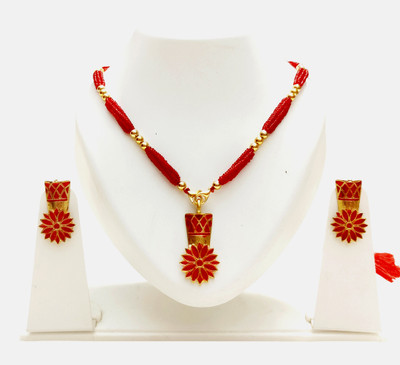 shree balaji gold Brass, Dori, Copper, Alloy Red Jewellery Set(Pack of 1)