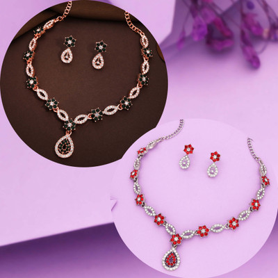 Vedda Brass Gold-plated Silver, Green, Red Jewellery Set(Pack of 1)