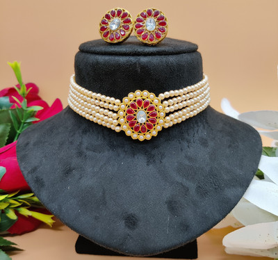 house of common Copper, Alloy Gold-plated White, Ruby Red Jewellery Set(Pack of 1)