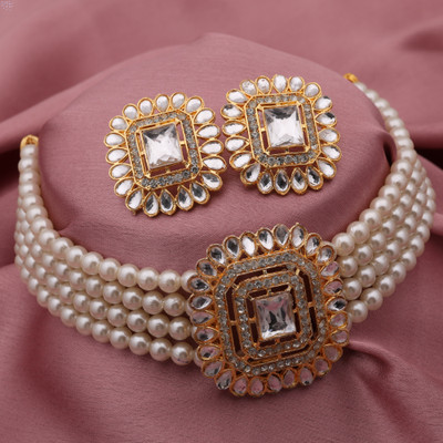 brado jewellery Brass Gold-plated White Jewellery Set(Pack of 2)