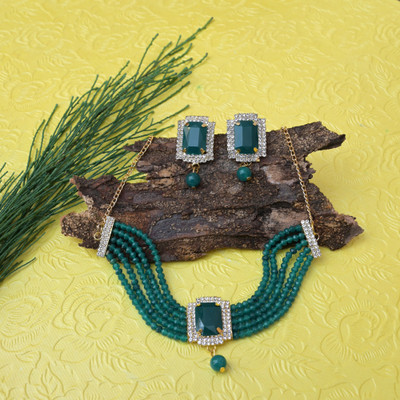 Darsha Collections Sterling Silver Gold-plated Green Jewellery Set(Pack of 1)