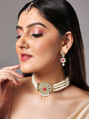 RUBANS Alloy Gold-plated Gold, White Jewellery Set(Pack of 1)