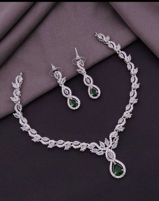 PARMESHWAR IMITATION Crystal Silver Green, Silver Jewellery Set(Pack of 1)