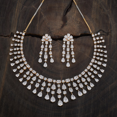 Kushal's Fashion Jewellery Copper Gold-plated White Jewellery Set(Pack of 3)