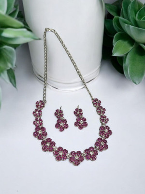 R A Enterprises Alloy Rhodium Pink Jewellery Set(Pack of 3)