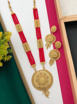Krishna Enterprise Alloy Gold-plated Red Jewellery Set(Pack of 3)