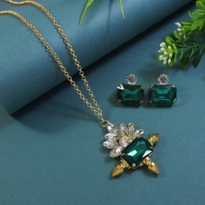 JewelShadi Alloy Gold-plated Green Jewellery Set(Pack of 1)