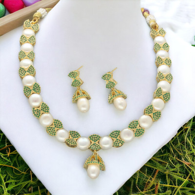 Sri Jagdamba Pearls Mother of Pearl Gold-plated White Jewellery Set(Pack of 1)