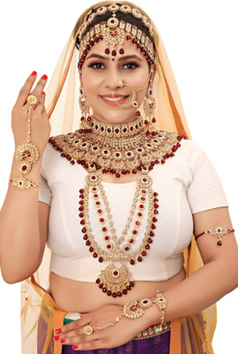 KK IMMITATION Alloy Gold-plated Maroon Jewellery Set(Pack of 10)