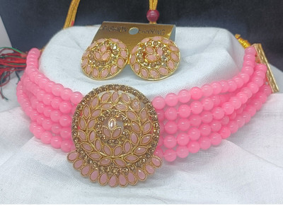 suman jewellers Alloy Gold-plated Pink Jewellery Set(Pack of 3)