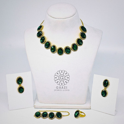 GAZIIMITATION Brass, Crystal Gold-plated Green Jewellery Set(Pack of 1)