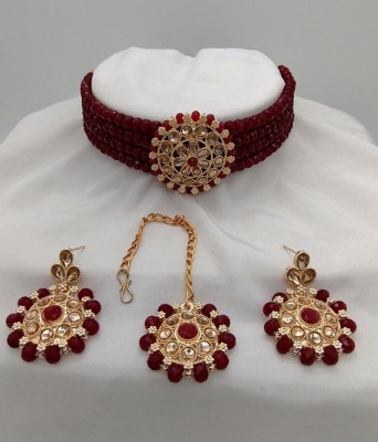 JMBW INTERNATIONAL Alloy Gold-plated Maroon Jewellery Set(Pack of 3)