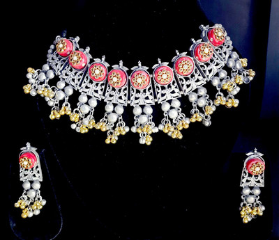 Aarav Creations Metal, Alloy Red, Silver Jewellery Set(Pack of 1)