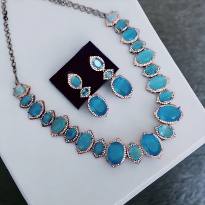 Opal Touch Brass Black Silver Turquoise Jewellery Set(Pack of 2)