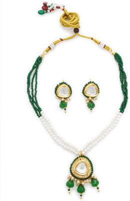 AADITA Brass Gold-plated Green, White Jewellery Set(Pack of 2)