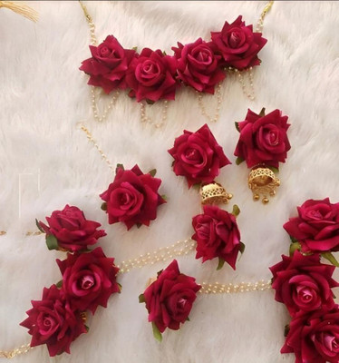 Masoom Fabric Red Jewellery Set(Pack of 1)