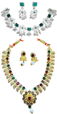 Anjula Creation Alloy Green, Multicolor Jewellery Set(Pack of 2)