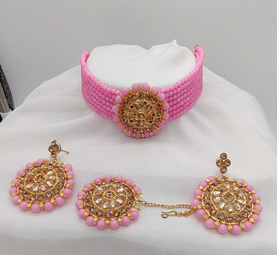 RPJEWEL Alloy Gold-plated Pink Jewellery Set(Pack of 1)