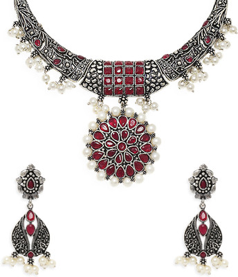 fabula Alloy Silver Silver, White, Red Jewellery Set(Pack of 2)