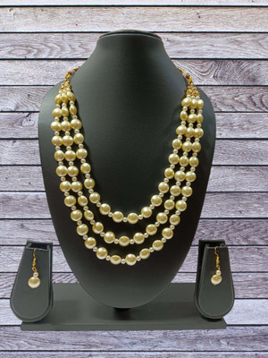 PRAGATI Alloy Gold-plated White Jewellery Set(Pack of 1)