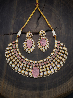 Kushal's Fashion Jewellery Copper Gold-plated Pink Jewellery Set(Pack of 3)