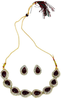 ACCESSHER Brass Gold-plated Maroon Jewellery Set(Pack of 2)