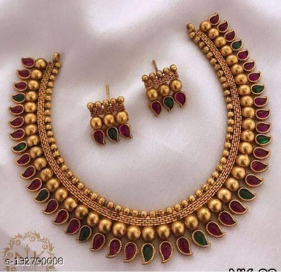 Dharmkul Copper Gold-plated Gold, White, Red Jewellery Set(Pack of 1)