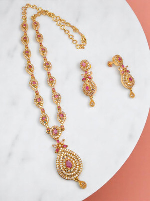 Pretty Queen Brass, Copper Gold-plated Pink, White Jewellery Set(Pack of 2)