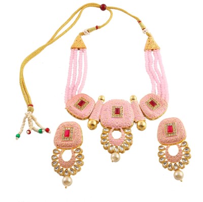 Jewar Mandi Brass Gold-plated Pink, Red Jewellery Set(Pack of 1)