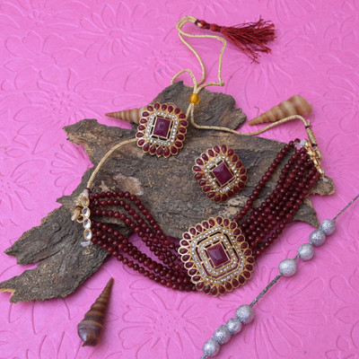 Darsha Collections Alloy Gold-plated Maroon Jewellery Set(Pack of 1)
