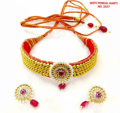 Dhanlaxmi Creation Copper Gold-plated Red Jewellery Set(Pack of 2)