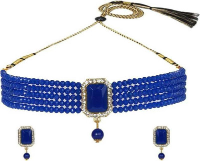 AMHRIK IMITATION Brass Silver Blue Jewellery Set(Pack of 1)