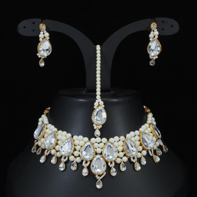 Ronak Jewels Alloy Gold-plated White Jewellery Set(Pack of 1)