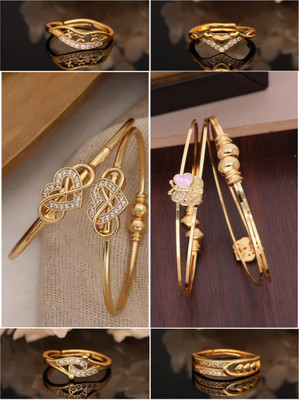 Divastri Brass Diamond Gold-plated Bangle Set(Pack of 6)