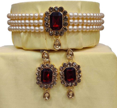 house of common Alloy Gold-plated Maroon, Rose Gold Jewellery Set(Pack of 1)