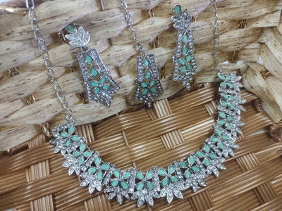 Rukma Alloy Rhodium Silver, Green Jewellery Set(Pack of 1)