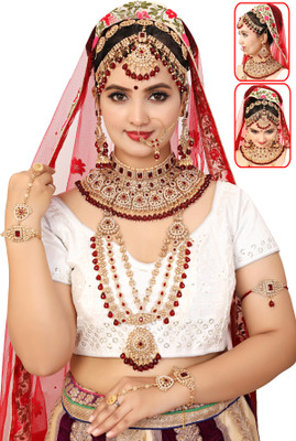 KKIMITATION Alloy Gold-plated Maroon Jewellery Set(Pack of 1)