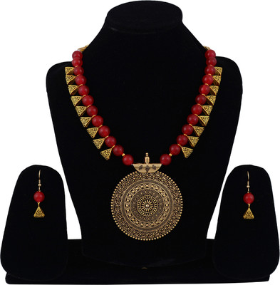 Darsha Collections Brass, Mother of Pearl, Dori Gold-plated Red Jewellery Set(Pack of 1)