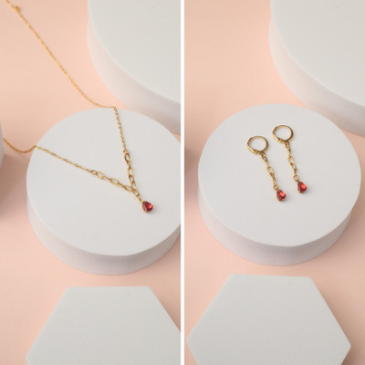 ISAMORA Alloy Gold-plated Ruby Red Jewellery Set(Pack of 3)
