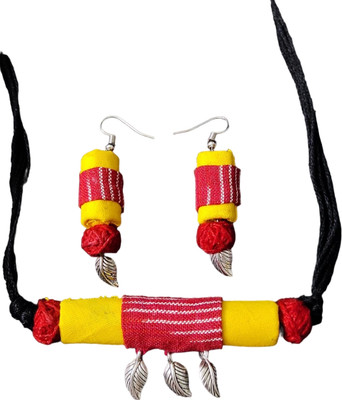 DebapriyaPC Fabric, Oxidised Silver Red, Yellow Jewellery Set(Pack of 3)