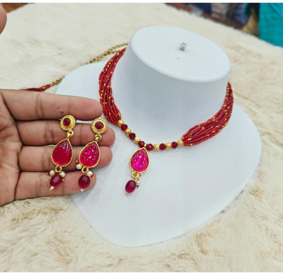 MK Gallery Alloy Pink Jewellery Set(Pack of 1)