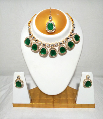 Depanu Brass Gold-plated Green Jewellery Set(Pack of 1)