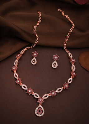 Parisal Brass Gold-plated Rose Gold, Brown, White Jewellery Set(Pack of 1)