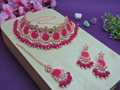 VATSALYA creation Alloy Gold-plated Ruby Red Jewellery Set(Pack of 1)