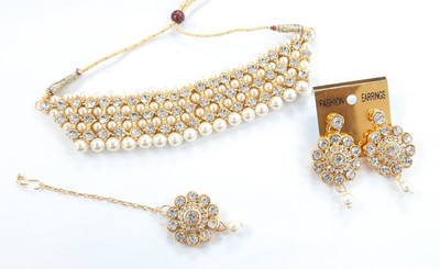 vaishnavi imitation Brass White Jewellery Set(Pack of 1)